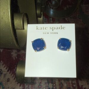 kate spade Blue Cushion Stone Gold-Tone Stud Earrings